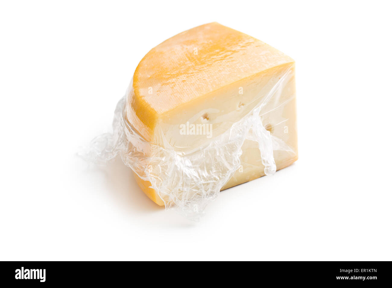 wrapped edam cheese on white background Stock Photo