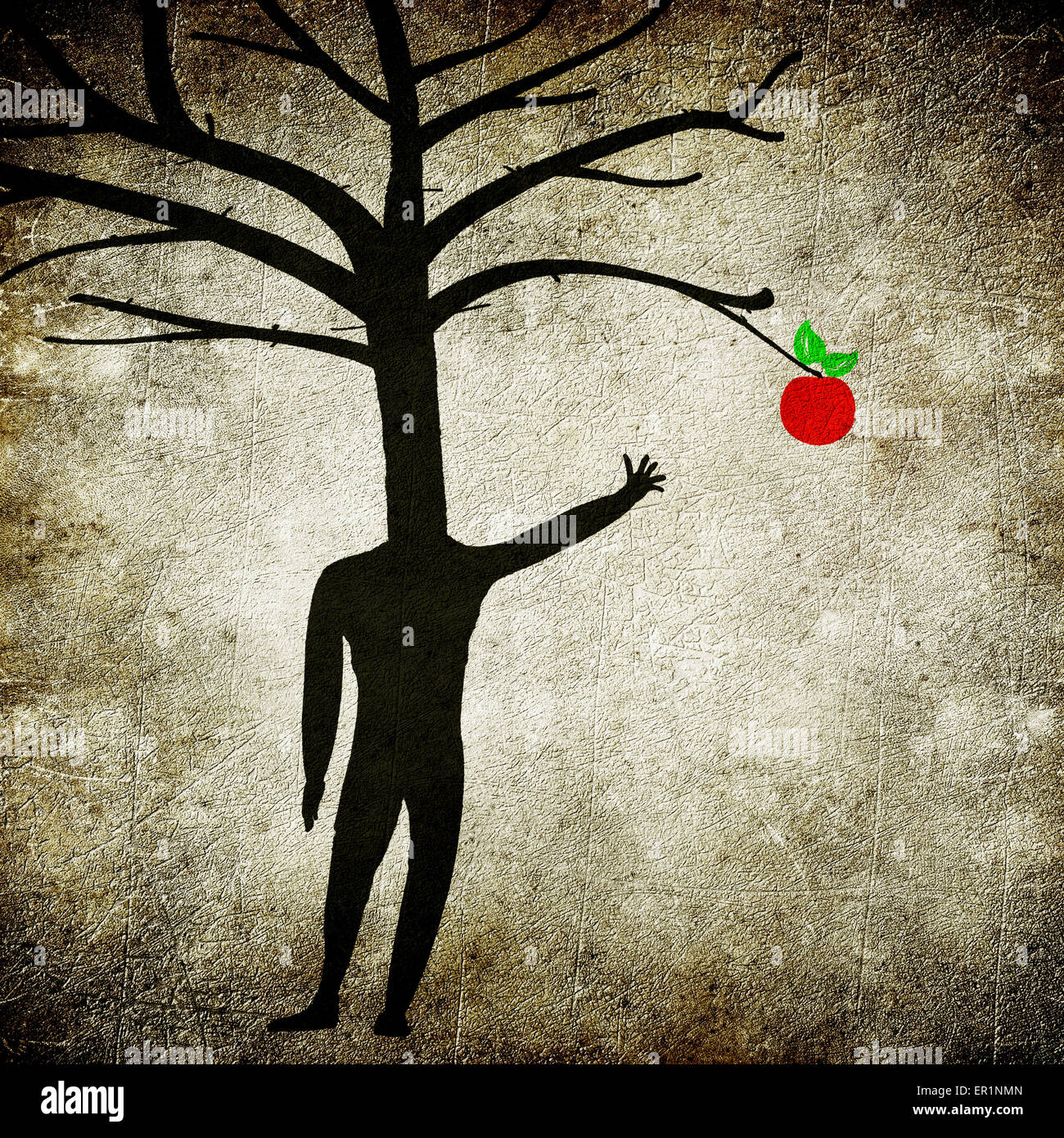 mental illness concept digital illustration with man tree and apple Stock Photo