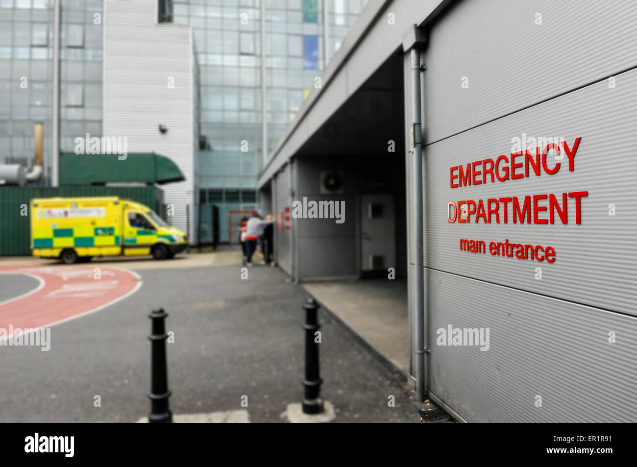 Ambulance outside a hospital Accident and Emergency department. Stock Photo