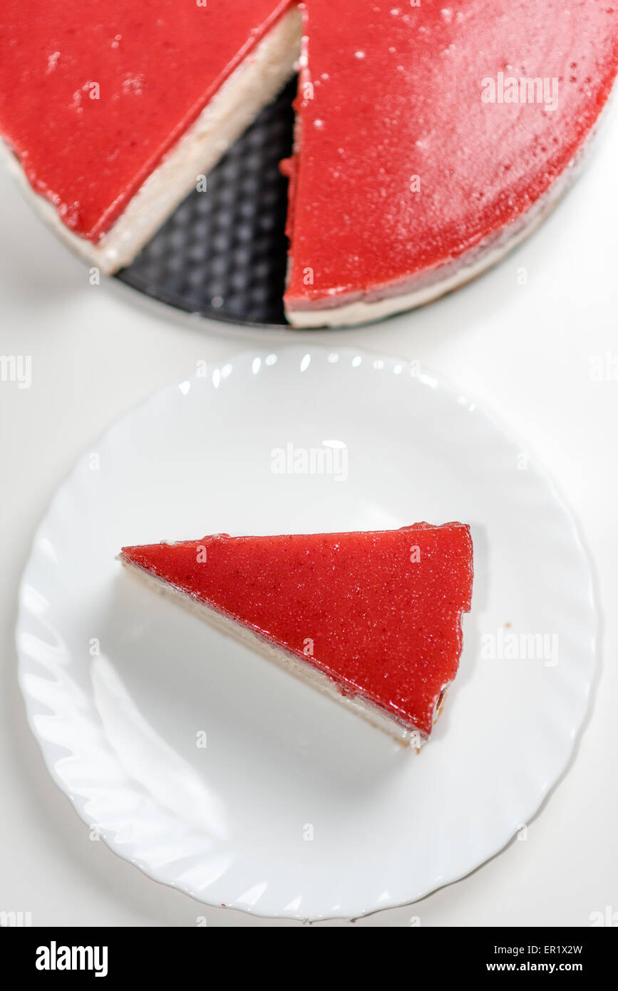 Home made cake with fresh strawberry, white chocolate and cottage