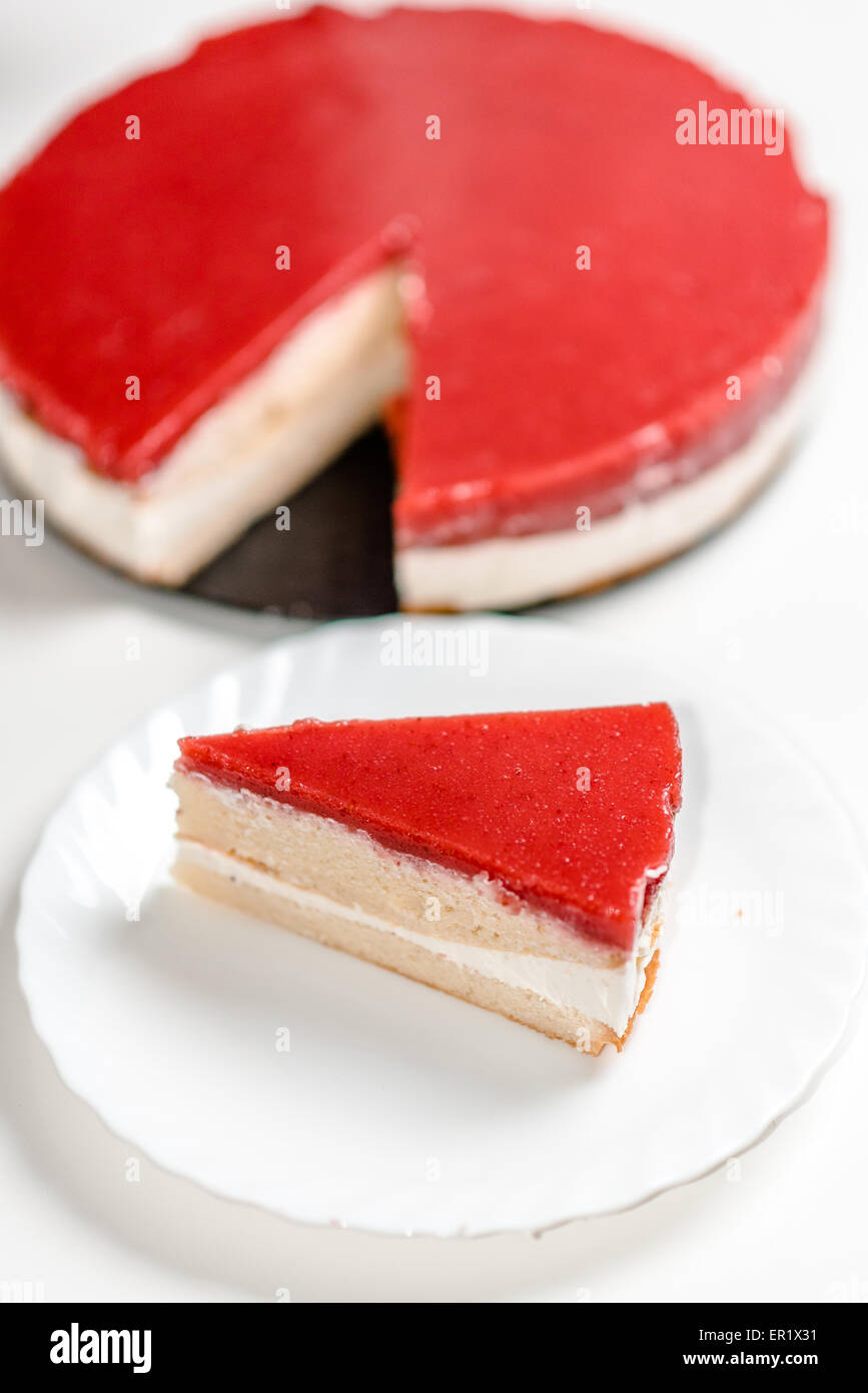 Home made cake with fresh strawberry, white chocolate and cottage