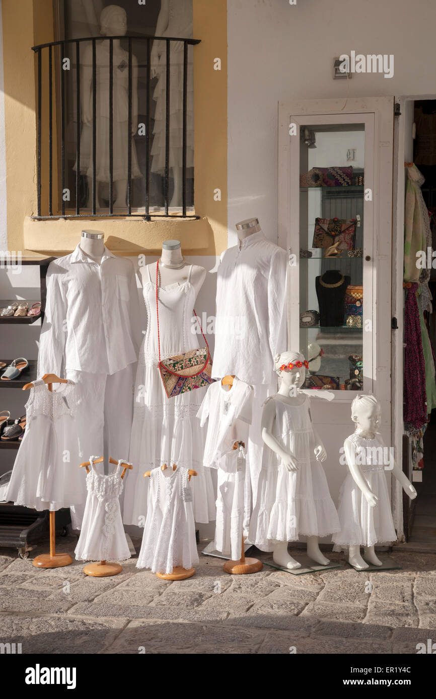 White Clothes for Sale outside Shop in Ibiza, Balearic, Islands, Spain  Stock Photo - Alamy