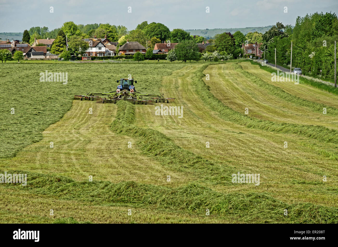 New Holland tractor with Claas rotary rake Stock Photo