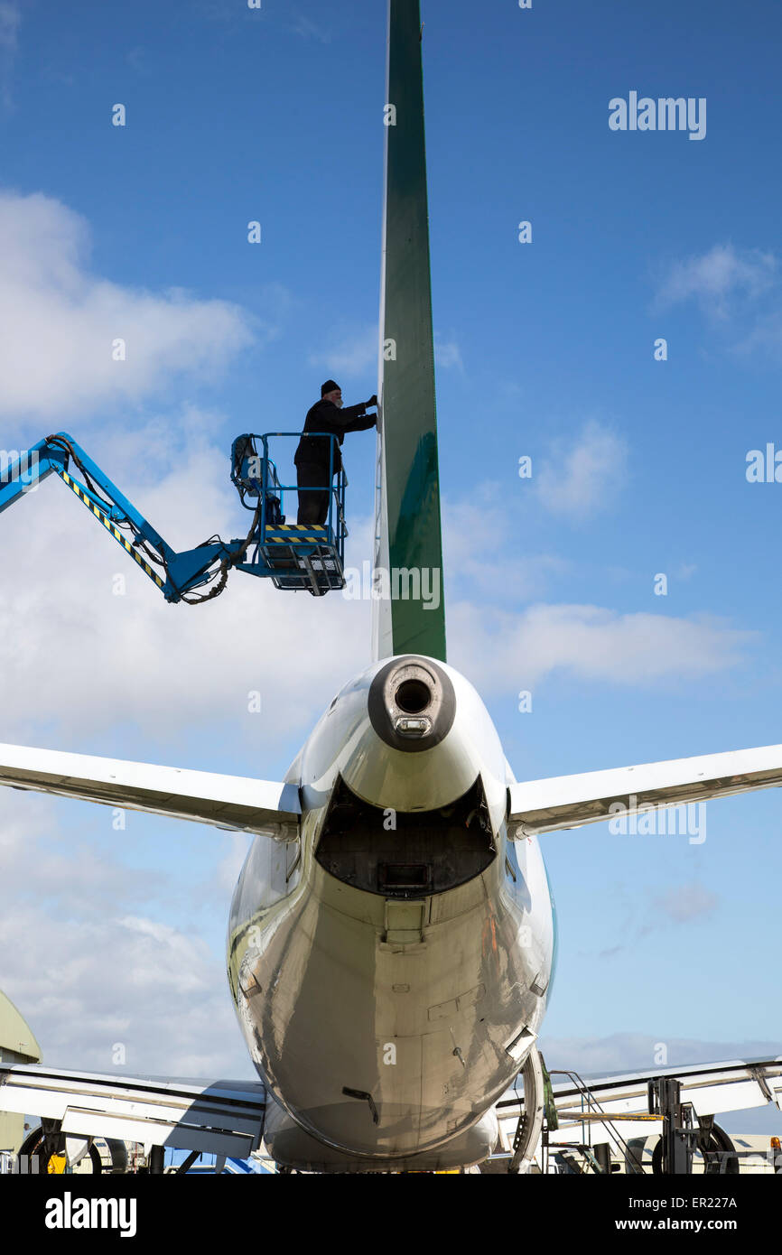 Man repairing plane Cotswold Airport, Cirencester, Gloucestershire, England, UK Stock Photo