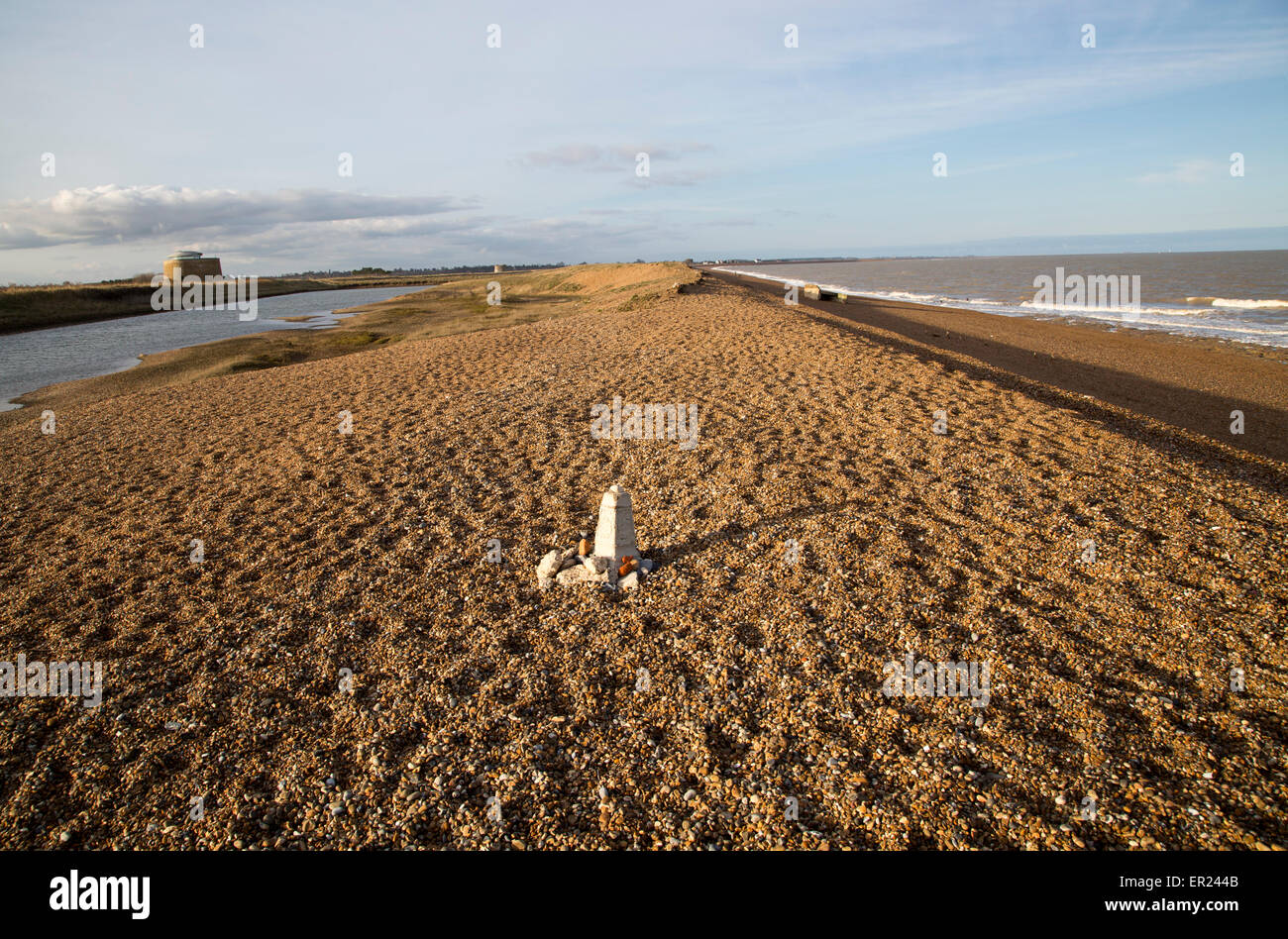 Shingle beach as East Lane, Bawdsey, Suffolk, England, UK Stock Photo