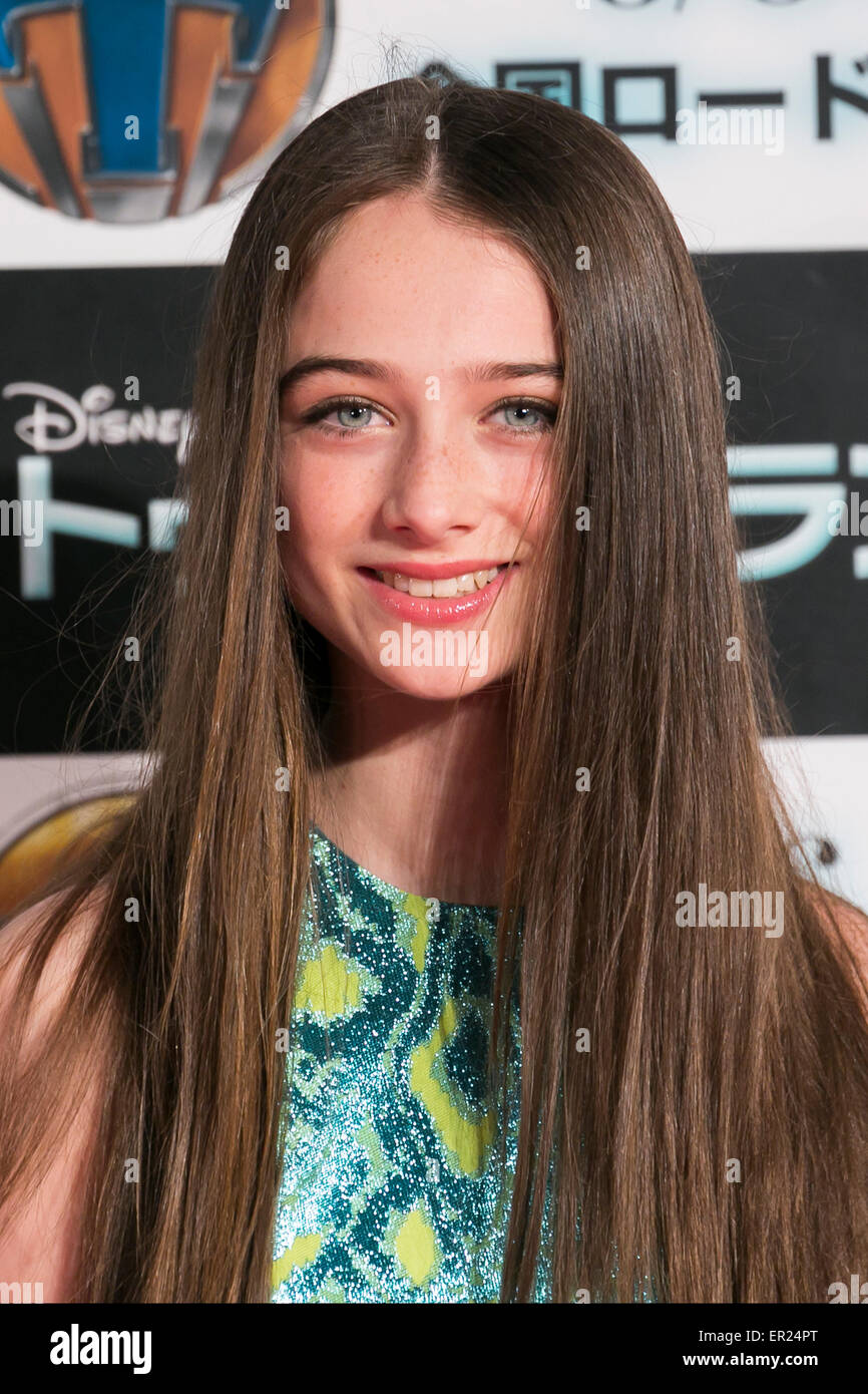 British child actress Raffey Cassidy poses for the cameras during the Japan premiere for the film ''Tomorrowland'' in Roppongi Hills Arena on May 25, 2015, Tokyo, Japan. George Clooney visited Japan for the first time in eight years with his wife Amal. The movie hits the theaters across Japan on June 6th. © Rodrigo Reyes Marin/Walt Disney Studio Japan/AFLO/Alamy Live News Stock Photo