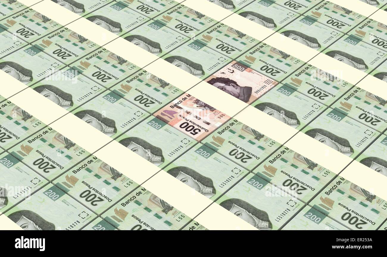 Mexican pesos bills stacked background. Computer generated 3D photo rendering. Stock Photo