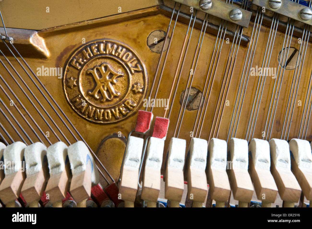 Europe, Germany, opened piano of the manufacturer Helmholz, manufactured in the early 20th century.   Euopa, Deutschland, geoeff Stock Photo
