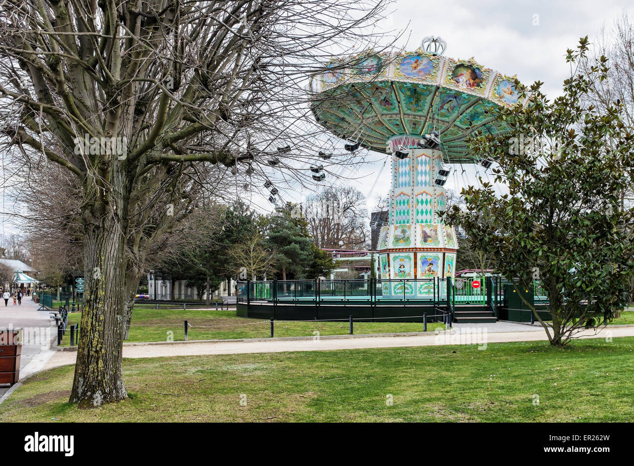Traditional funfair ride, carousel with swings, Jardin d'Acclimatation ...