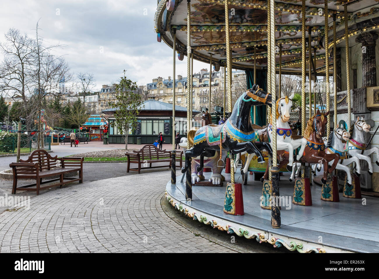 Traditional funfair ride, carousel, Jardin d'Acclimatation children's ...