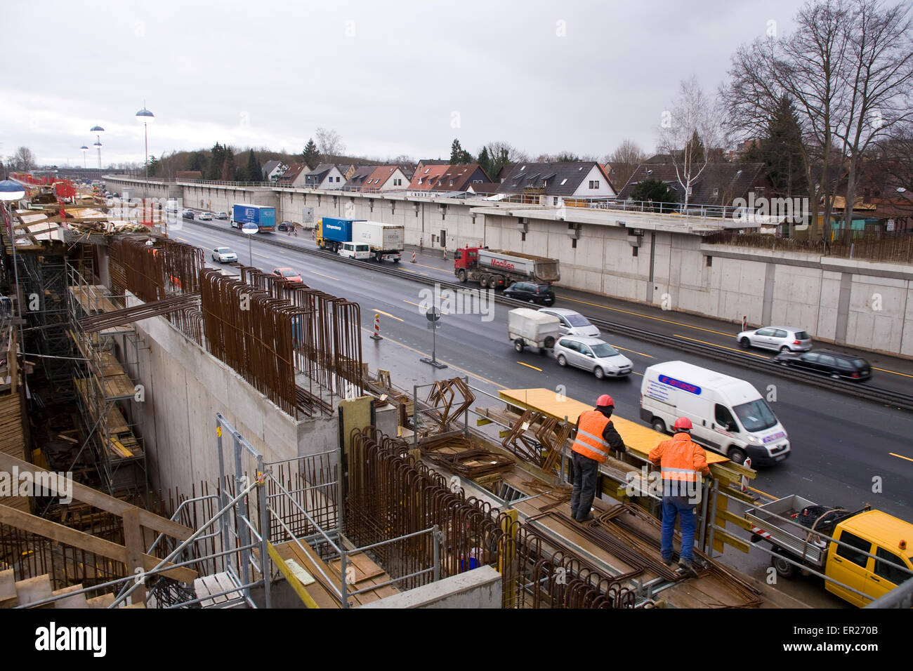 Europe, Germany, North Rhine-Westphalia, Cologne, construction site at the autobahn A 1 near the motorway  interchange West [bec Stock Photo