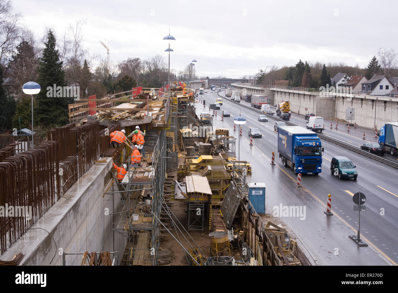 Europe, Germany, North Rhine-Westphalia, Cologne, construction site at the autobahn A 1 near the motorway  interchange West [bec Stock Photo