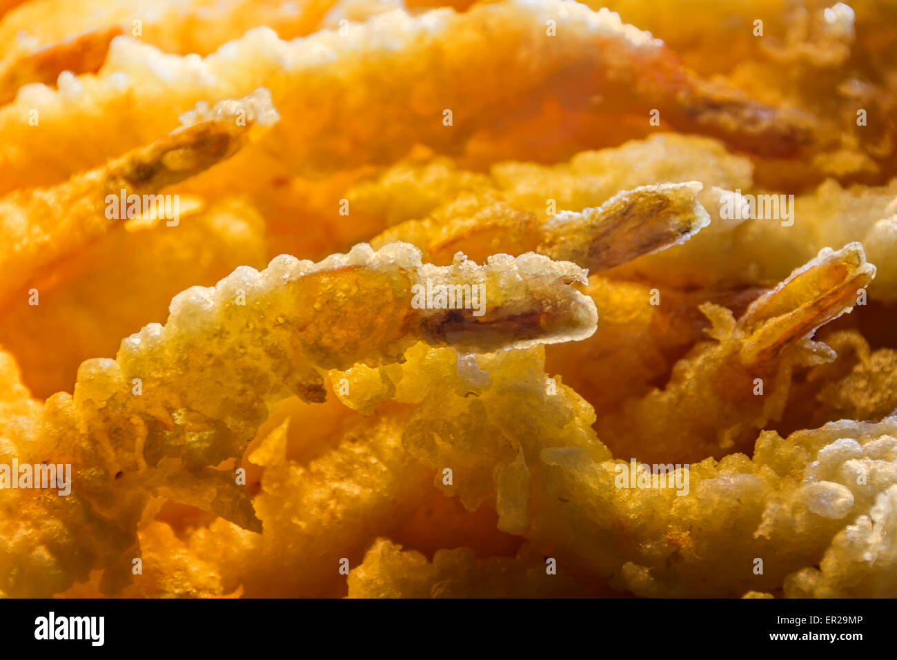 Close-up of deep-fried, golden shrimp tempura, a Japanese cuisine Stock Photo