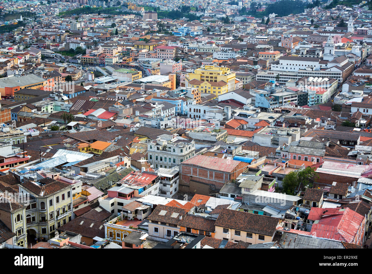 View from above of the historic center of Quito, Ecuador Stock Photo