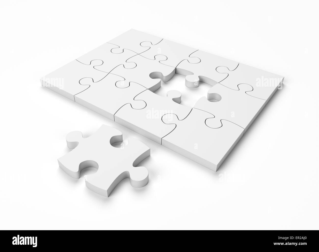 Jigsaw Puzzle Monochrome on White Background with clipping path Stock Photo
