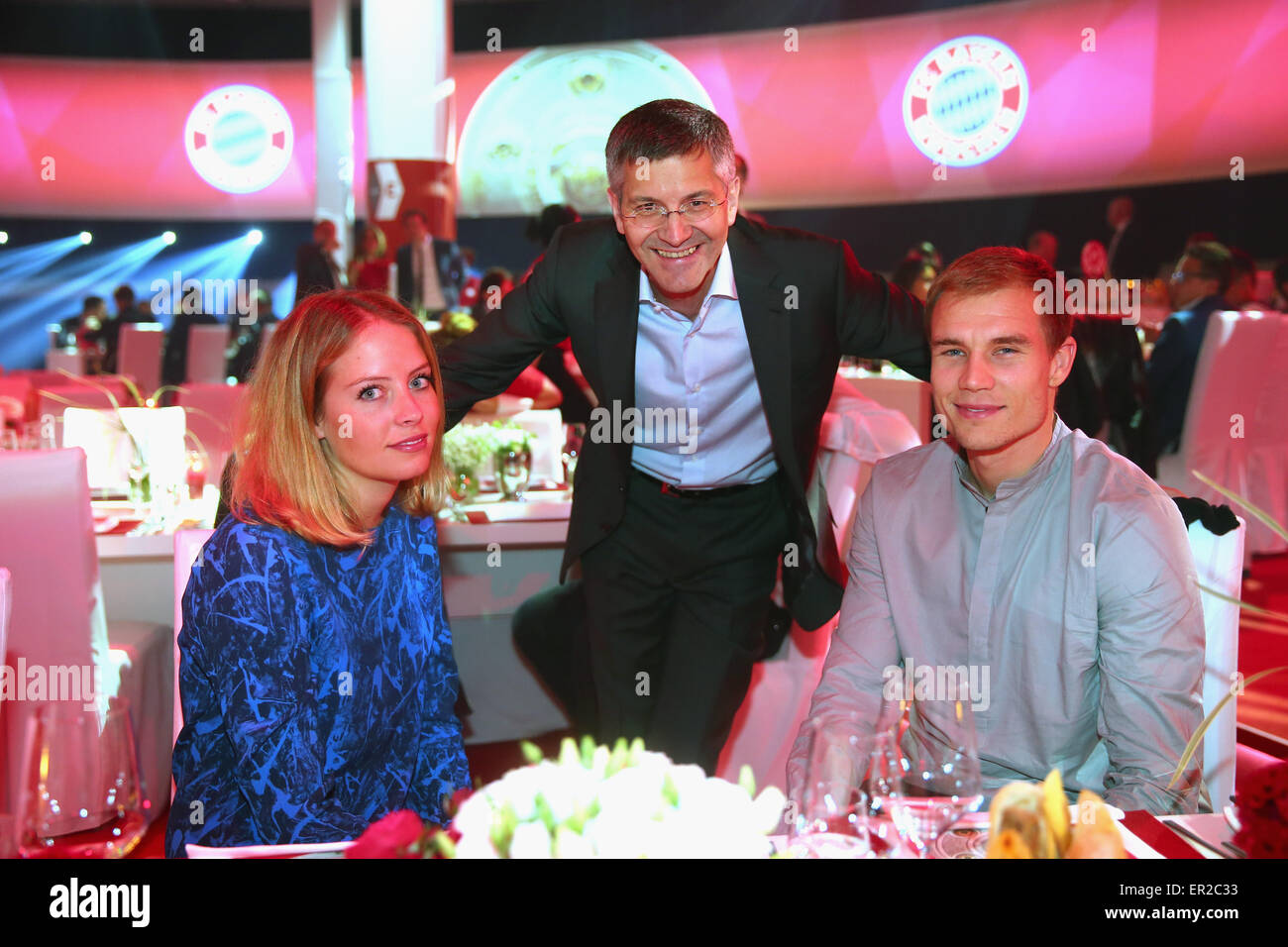 Munich, Germany. 23rd May, 2015.   Herbert Hainer, CEO of adidas group talks to Holger Badstuber during the FC Bayern Muenchen Bundesliga Champions Dinner at Postpalast on May 23, 2015 in Munich, Germany. Credit:  kolvenbach/Alamy Live News Stock Photo