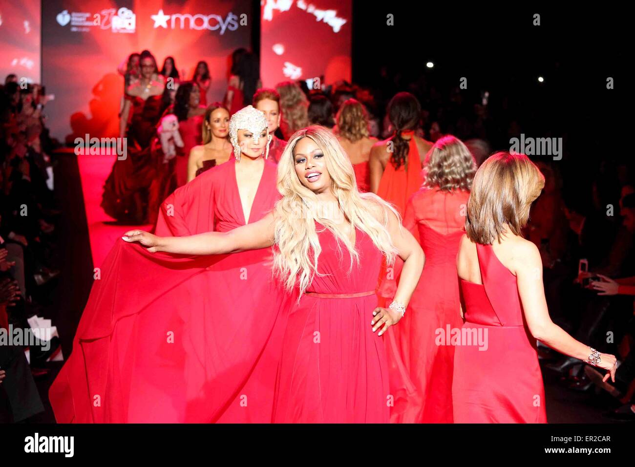 Laverne Cox walks the runway at Go Red for Women-The Heart Truth Red Dress Collection at Mercedes-Benz Fashion Week. Stock Photo