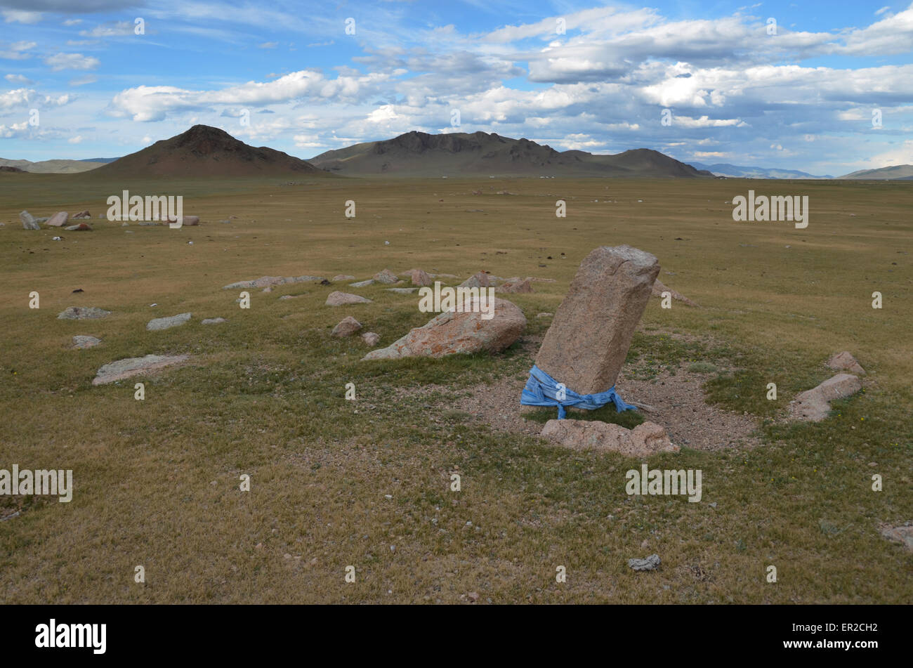 A deer stone in the Arhangay province, central Mongolia Stock Photo
