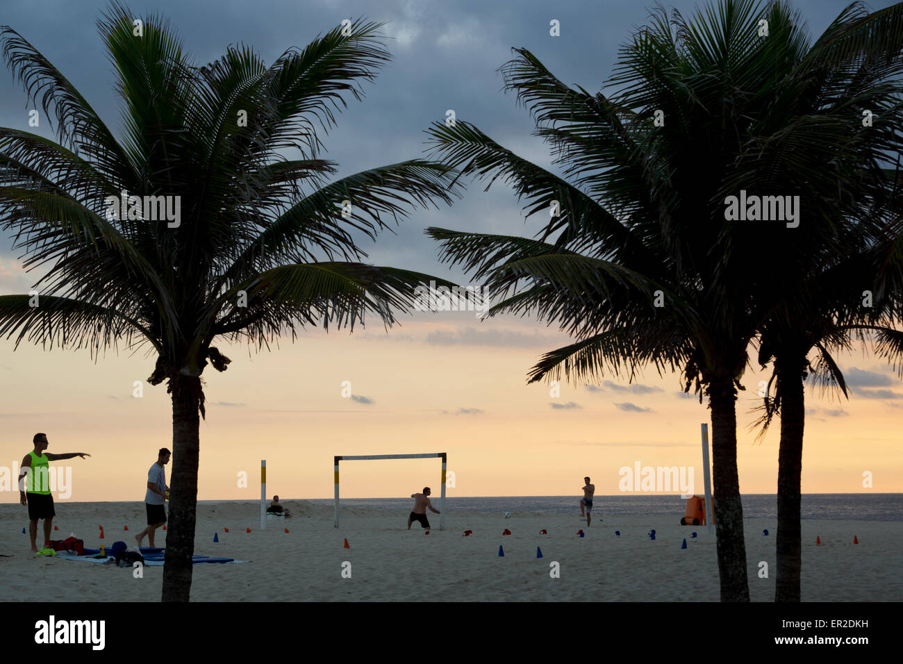 beach football players at ipanema beach, rio de janeiro, brazil Stock Photo
