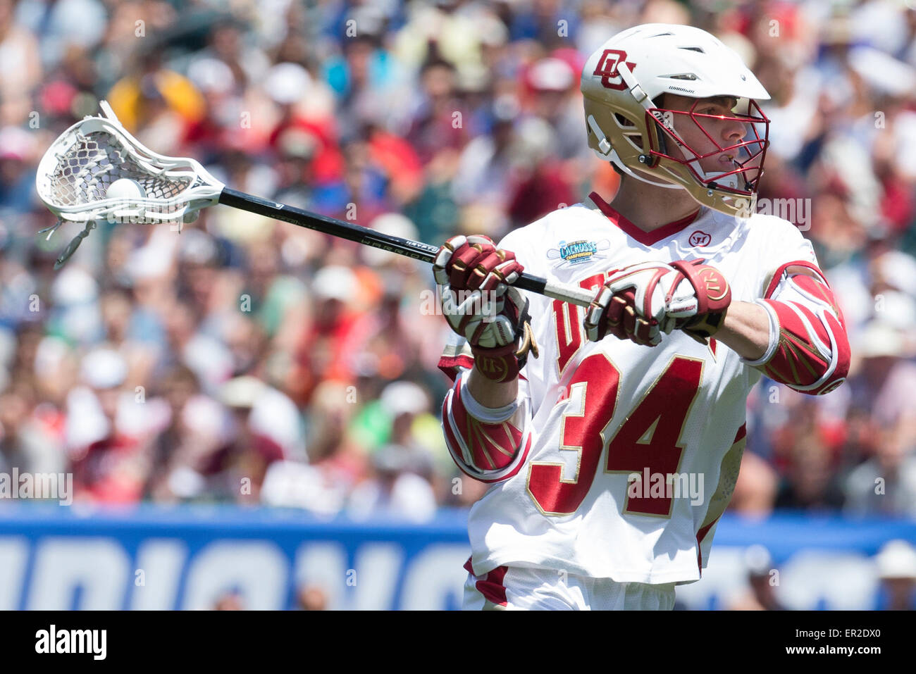 May 25, 2015: Denver Pioneers midfield Erik Adamson (34) in action during the championship in the NCAA Division I men's lacrosse tournament between the Maryland Terrapins and the Denver Pioneers at Lincoln Financial Field in Philadelphia, Pennsylvania. Christopher Szagola/CSM Stock Photo