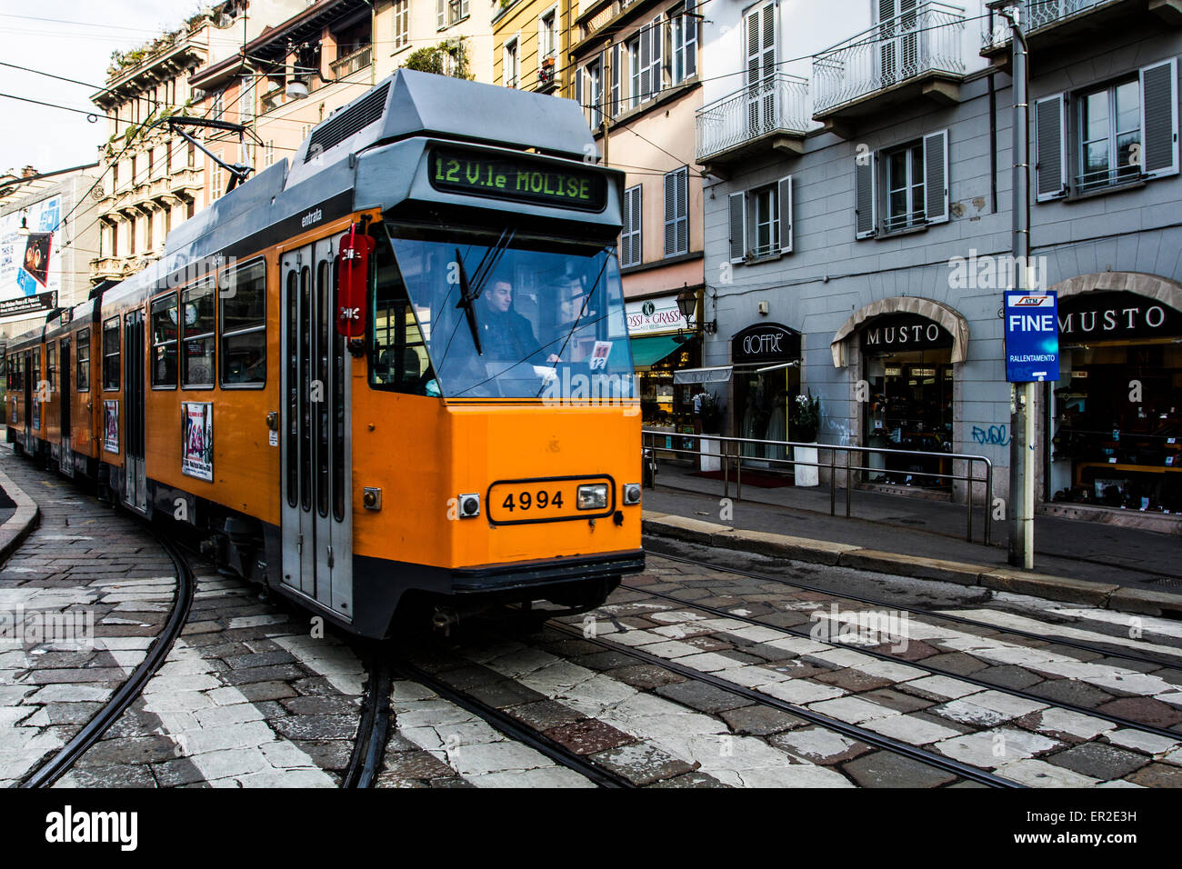 Tram in Milan. Milan, Province of Milan, Italy. Stock Photo