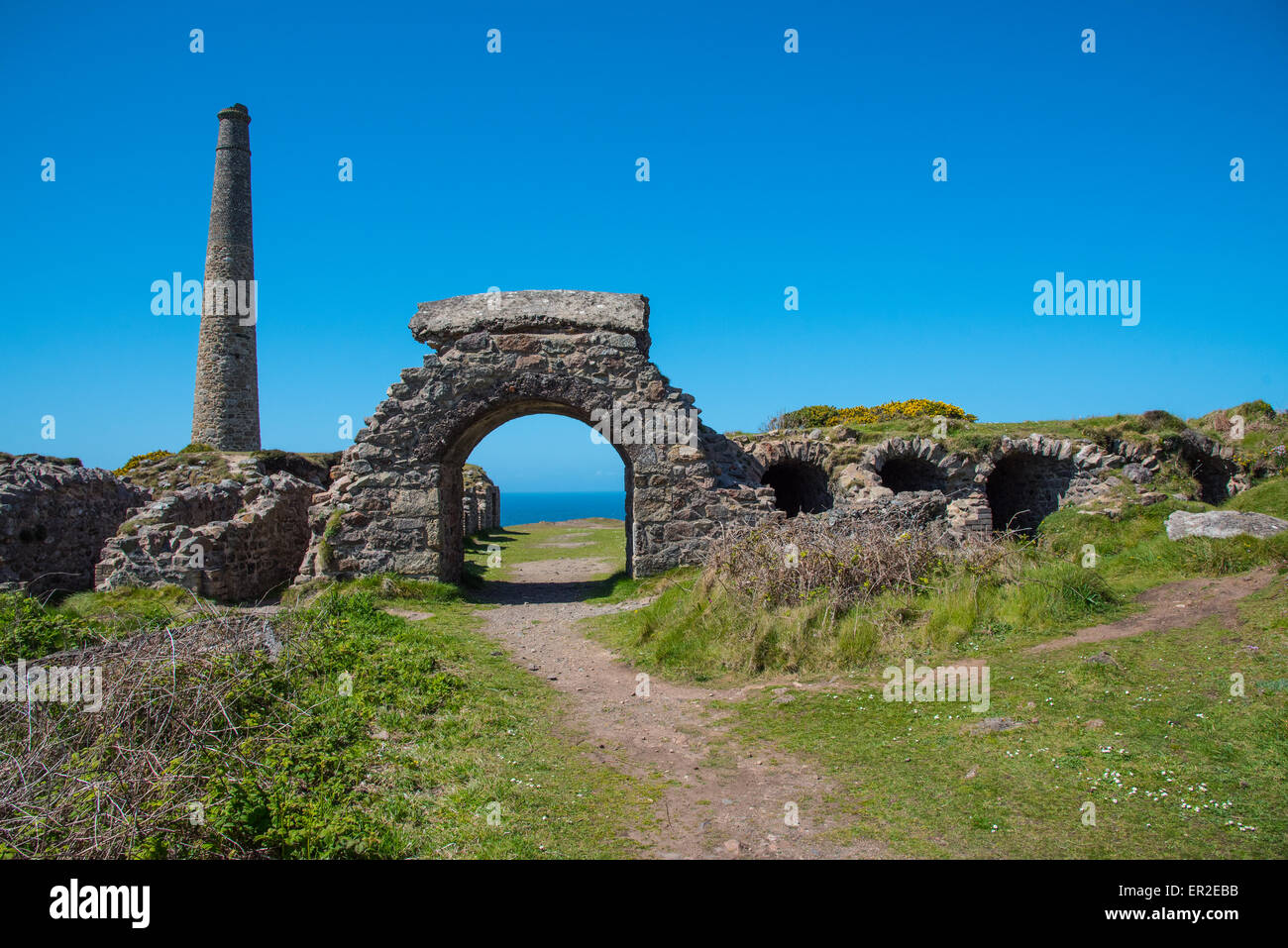 Part of the arsenic processing works at Botallack Mine, Cornwall. Arsenic was a valuable by-product of tin processing. Stock Photo