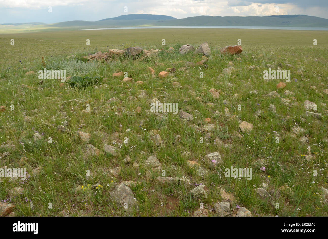 A burial mound in the Ovsgol province, northern Mongolia. Stock Photo