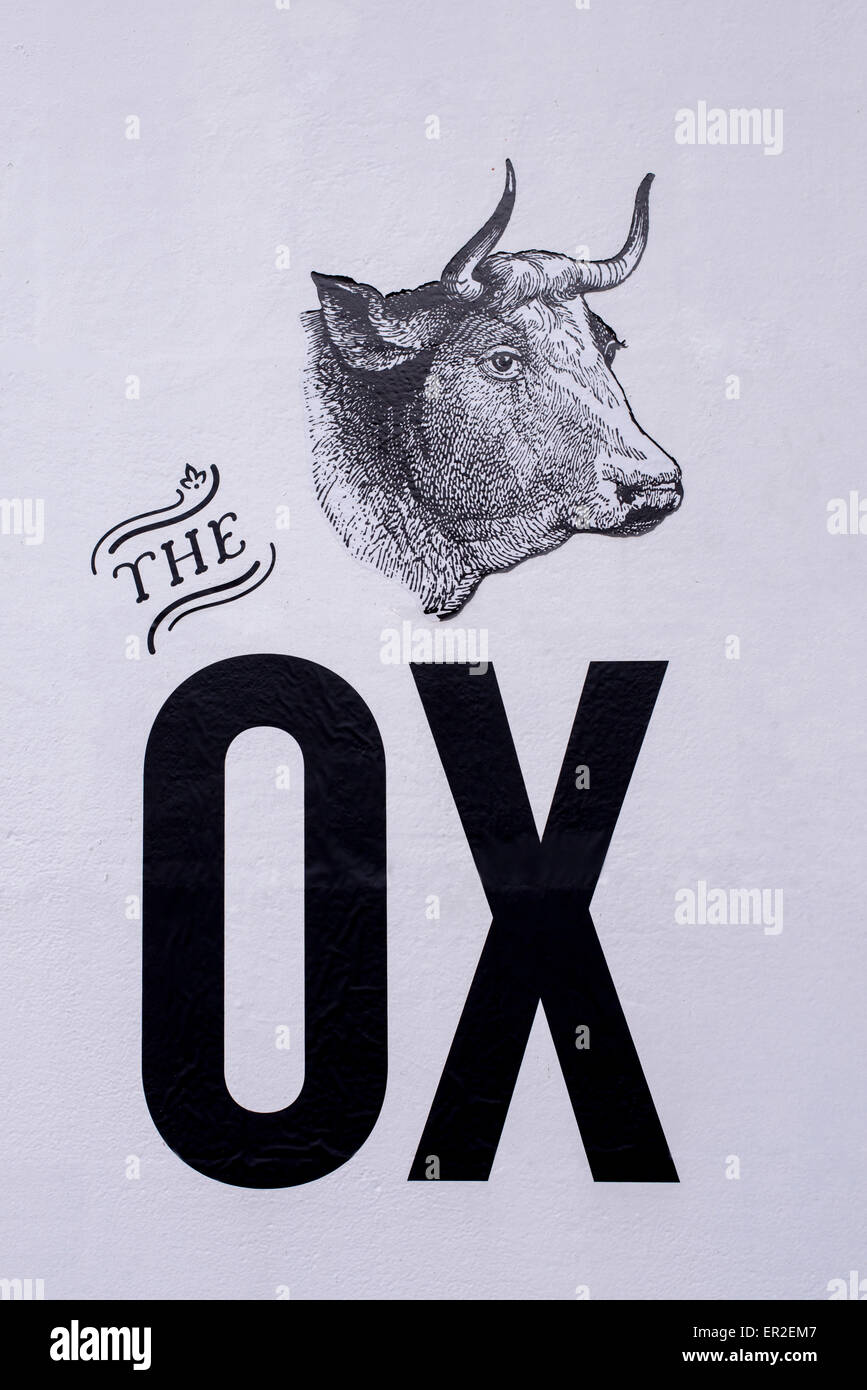 Painted wall on The Ox bar and restaurant on the edge of Edinburgh's New town. Stock Photo