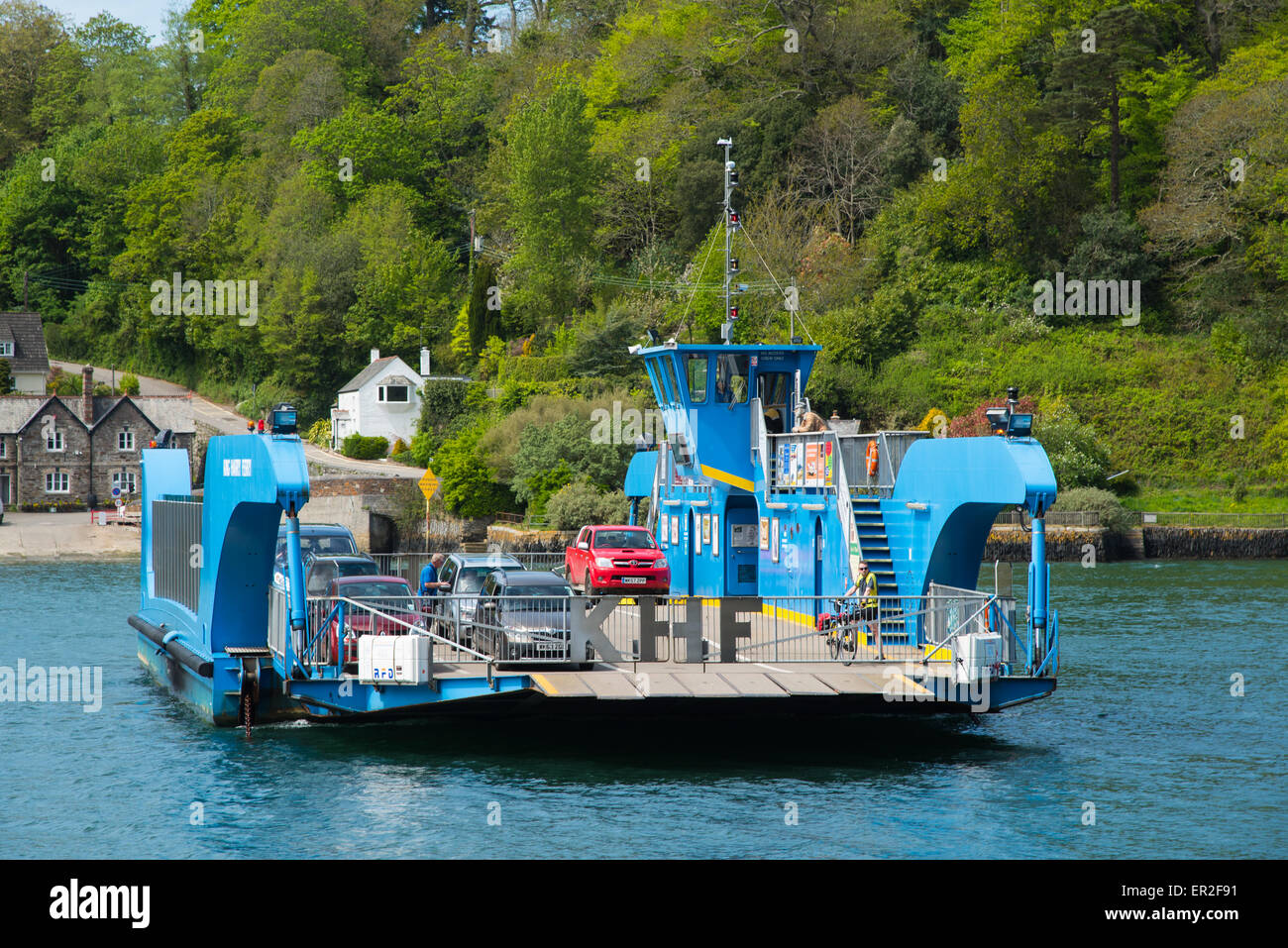 King Harry Ferry across the River Fal between Feock and Philleigh, Cornwall.  Seen approaching Philleigh. Stock Photo