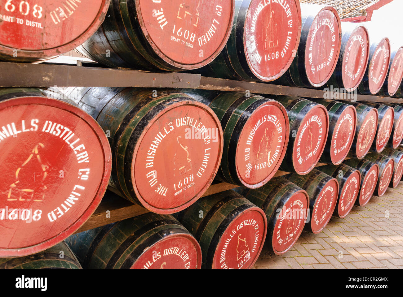 Barrels at the old Bushmills Distillery, Northern Ireland Stock Photo Alamy