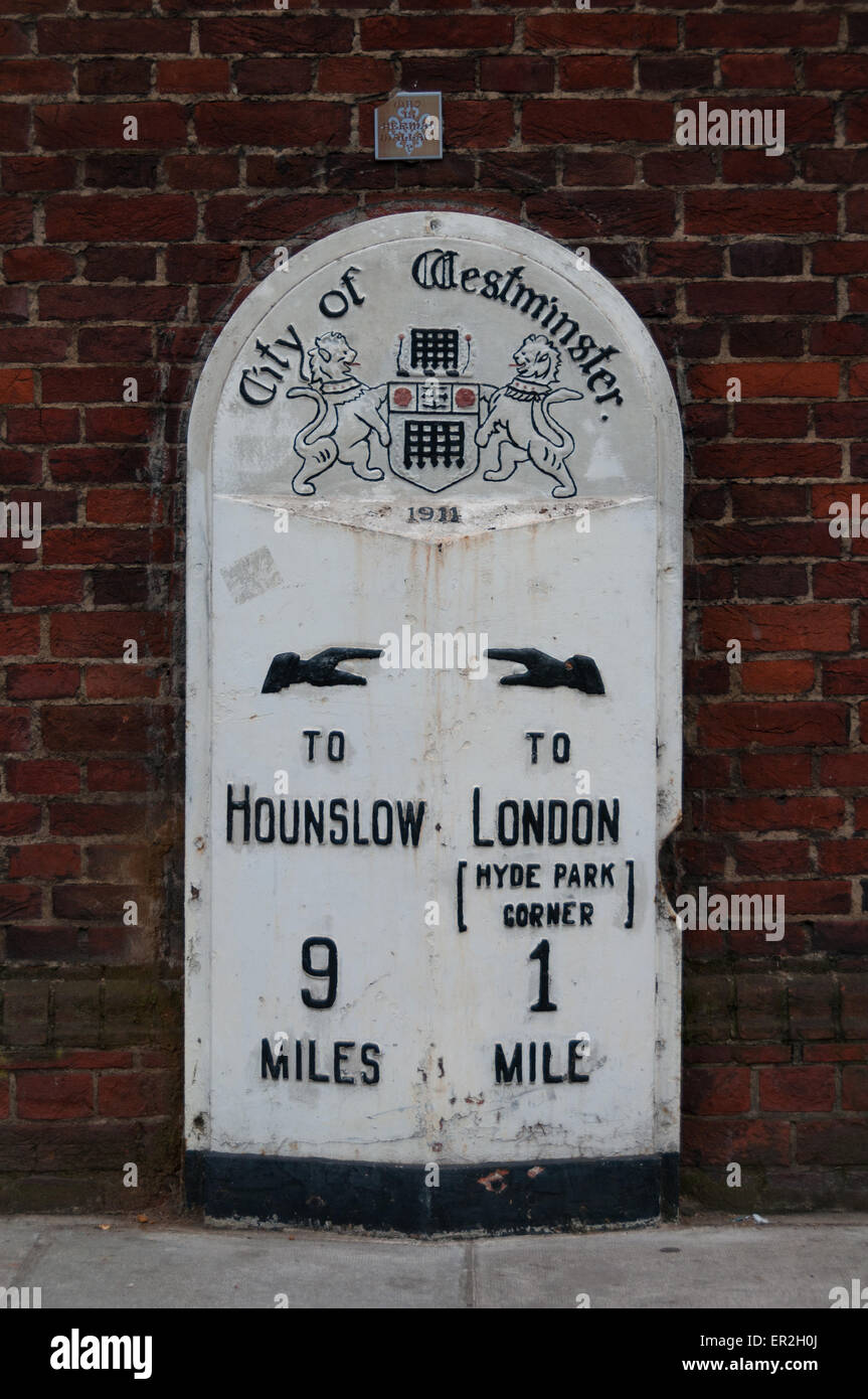 Milestone in London street Stock Photo Alamy