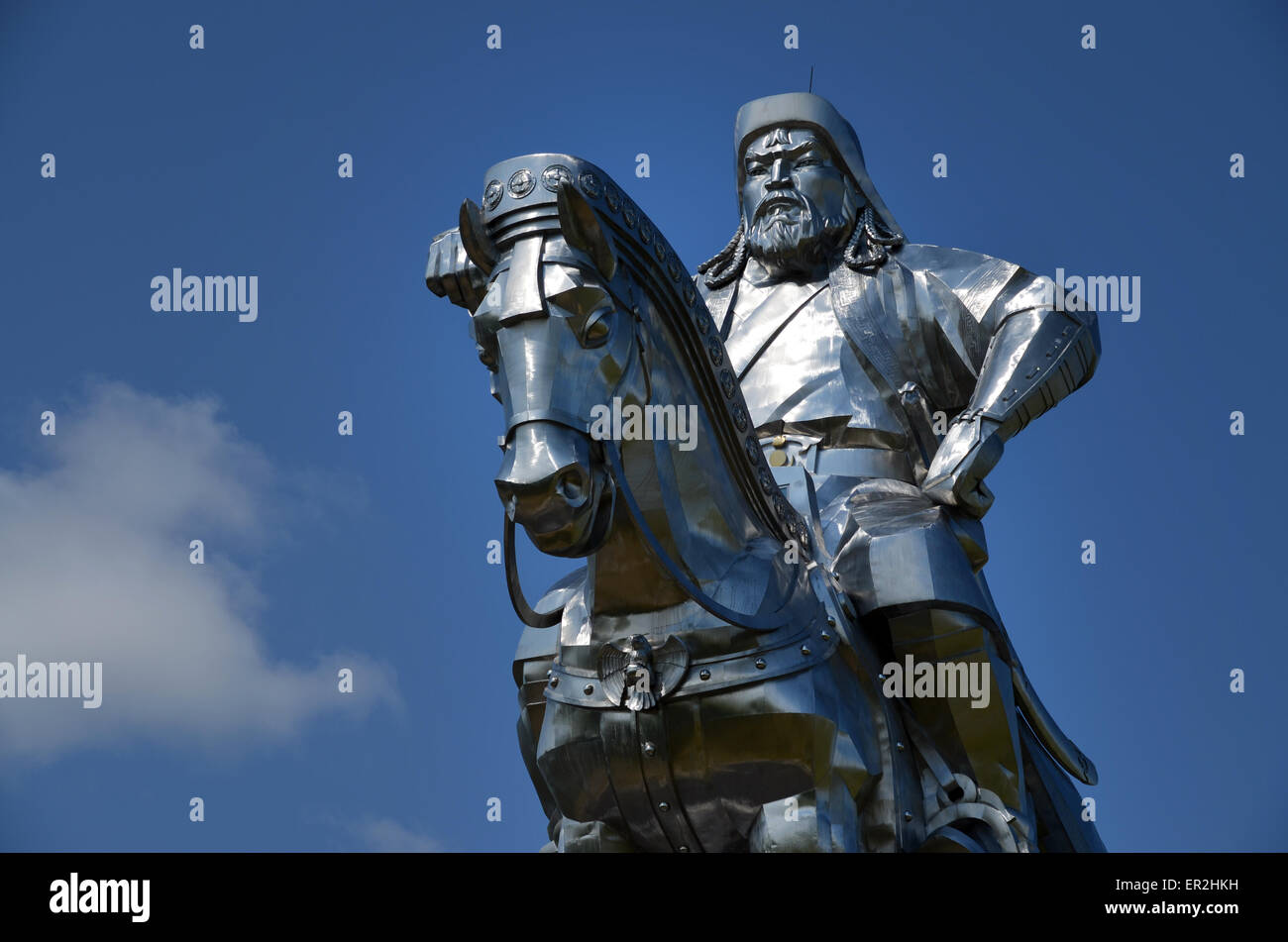 The giant statue dedicated to Genghis Khan, east of Ulan Bator, Tov province. The statue is 40 meters high. Stock Photo