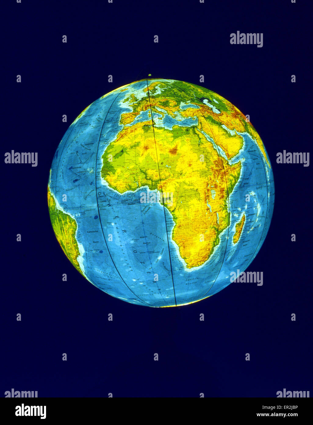 Globus, Kontinente, Weltkugel, Erdkugel, Erde, Geographie, Lehrmaterial, Landkarte, Afrika, Kontinent, Sachaufnahme, Still Life Stock Photo