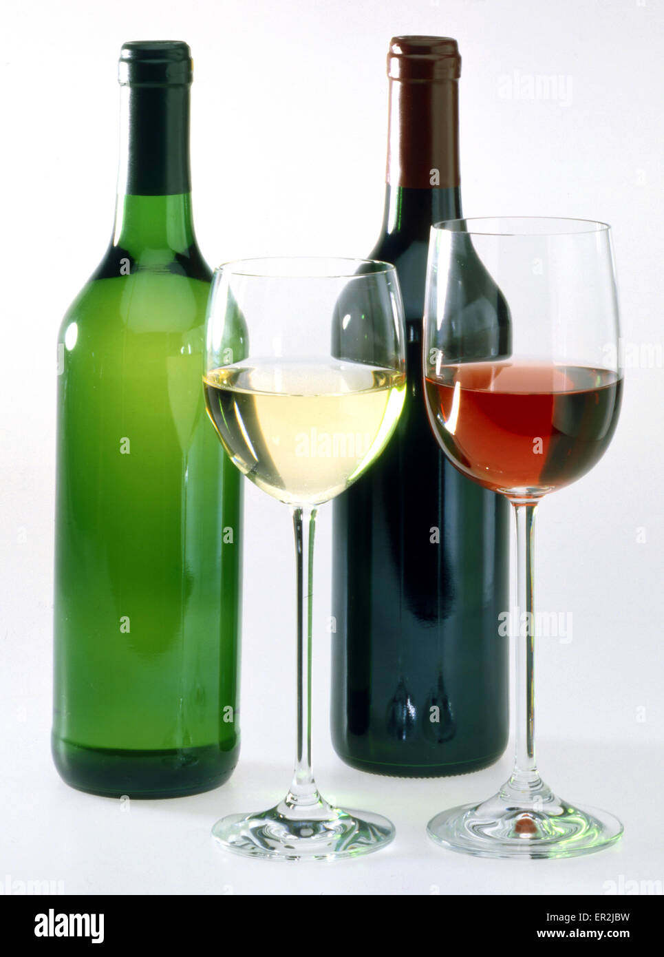 Flasche, Weisswein, Rotwein, Getraenk, Glas, Glaeser, Trinken, Wein, Weinflasche, Weinglas, Alkohol Stock Photo