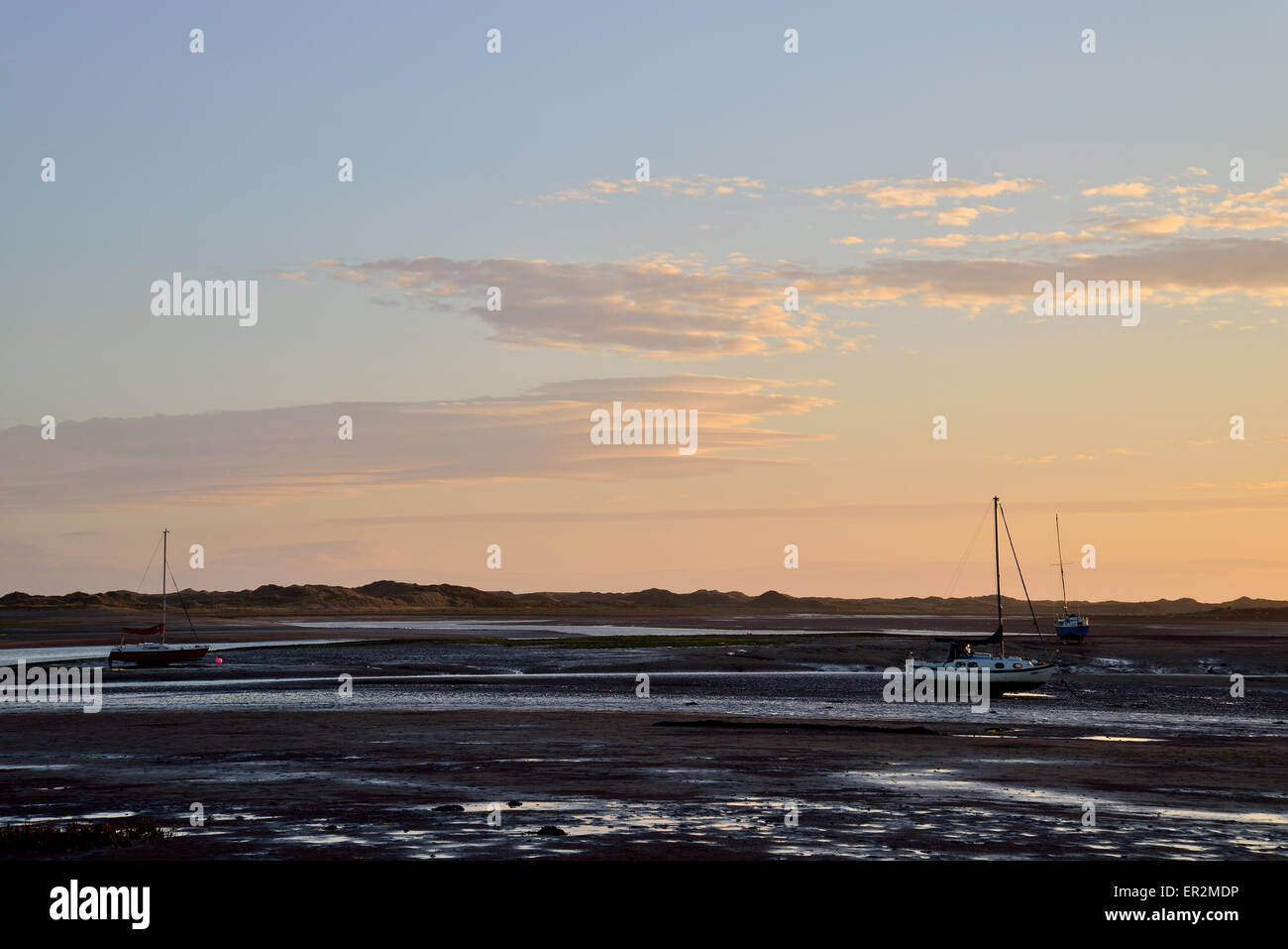 ravenglass estuary sunset at low tide Stock Photo