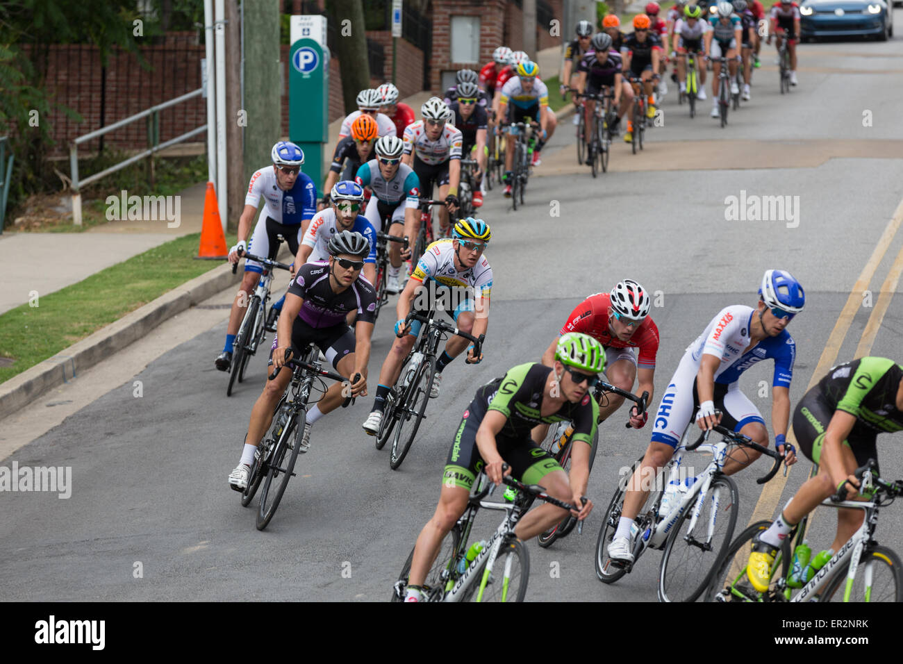 Chattanooga, Tennessee, USA.  25th May, 2015. Professional cyclists compete in the 2015 USA Cycling National Championship Road Race (Pro Men) event, held in the streets of Chattanooga, Tennessee, USA. Credit:  TDP Photography/Alamy Live News Stock Photo