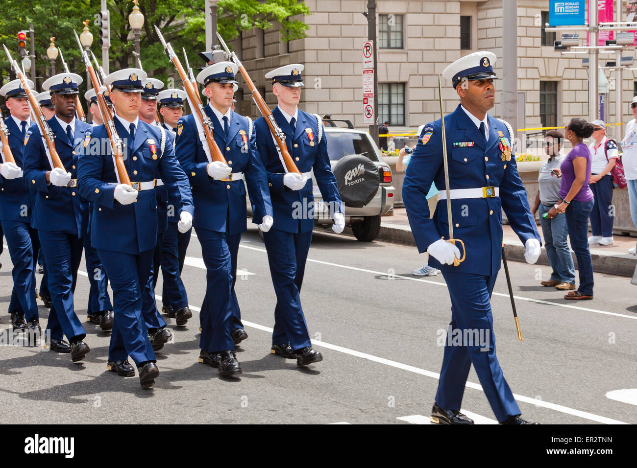 US Coast Guard Ceremonial Honor Guard marching  - Washington, DC USA Stock Photo