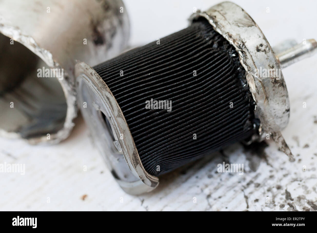 Dirty fuel filter removed from car - USA Stock Photo
