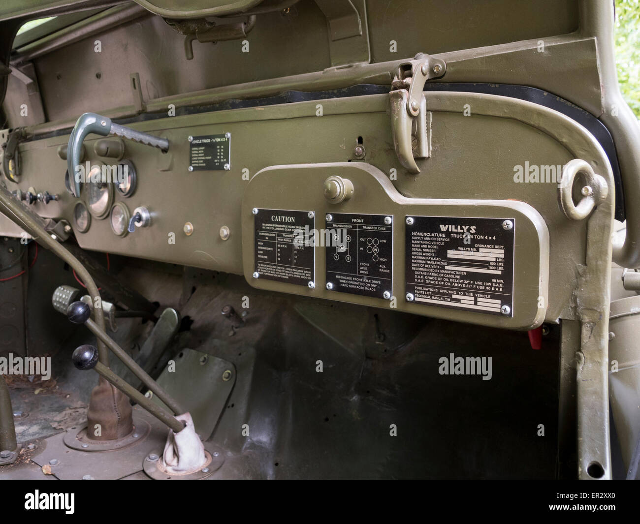 Interior of a Willys jeep (2nd World War). Stock Photo