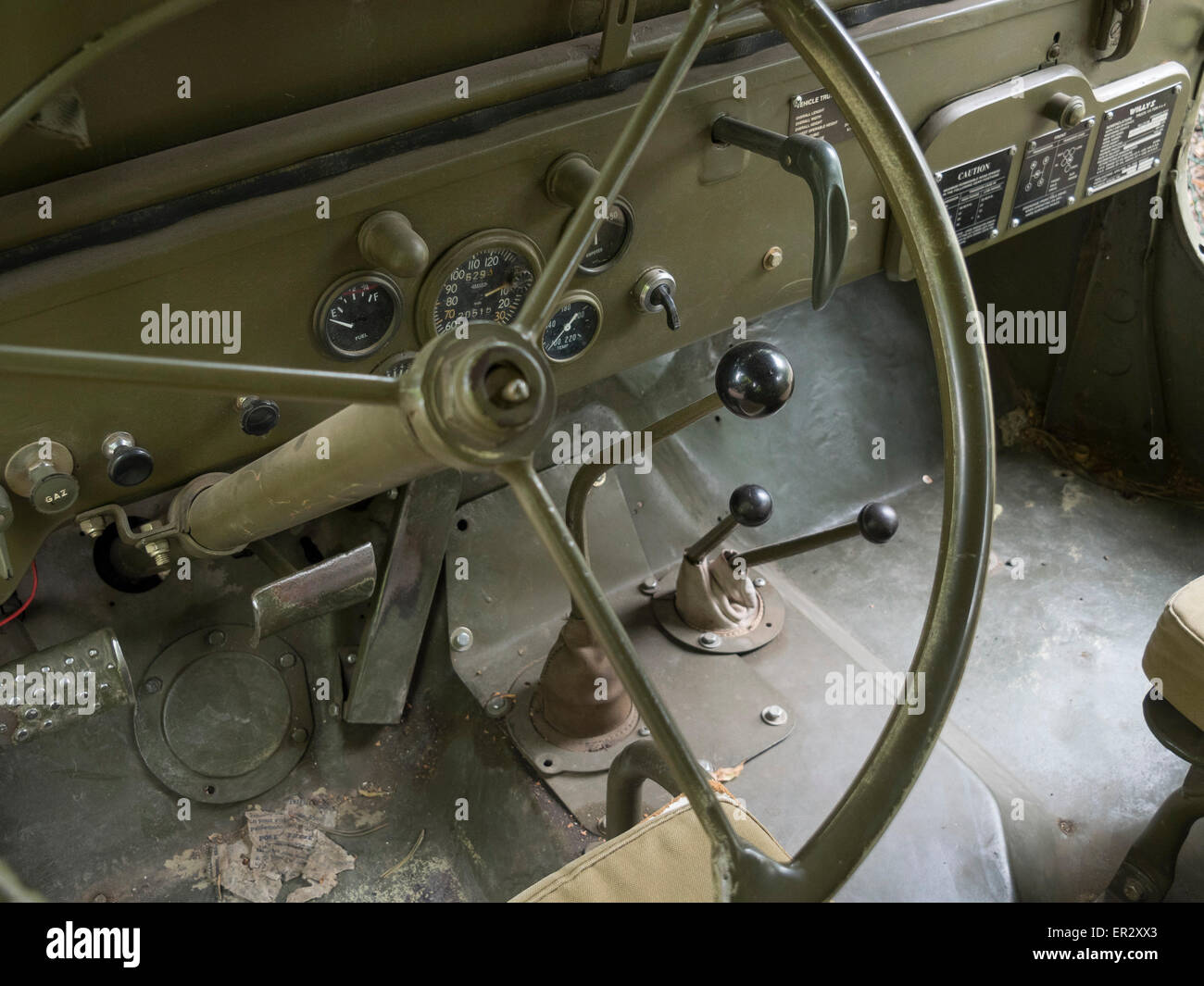 Interior of a Willys jeep (2nd World War). Stock Photo