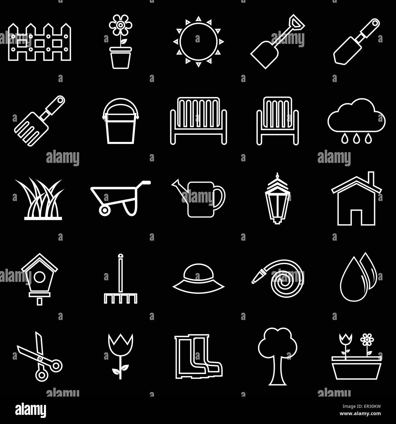 Gardening line icons on black background, stock vector Stock Vector ...