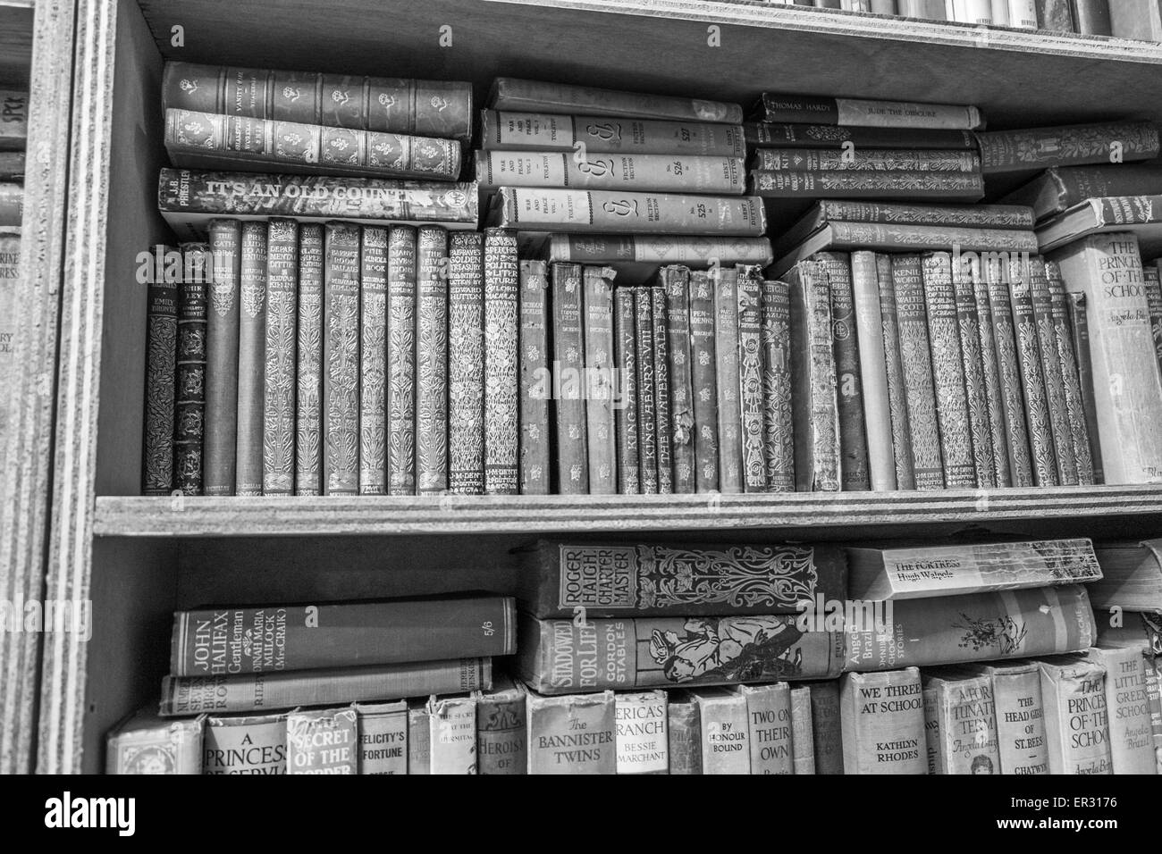 Ornate old books in black and white Stock Photo
