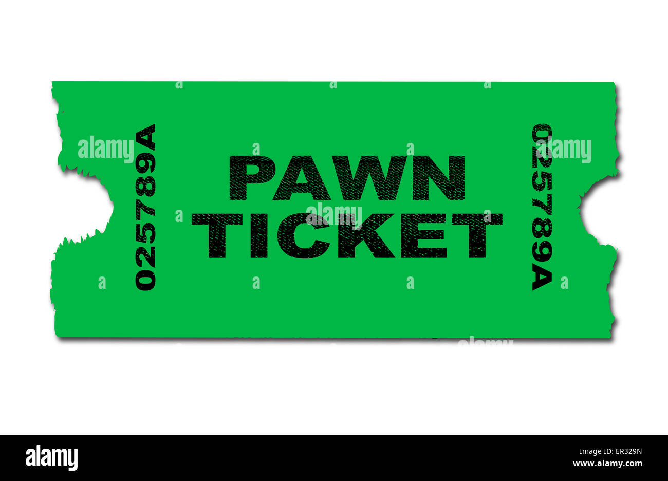 A green pawn ticket over a white background Stock Photo
