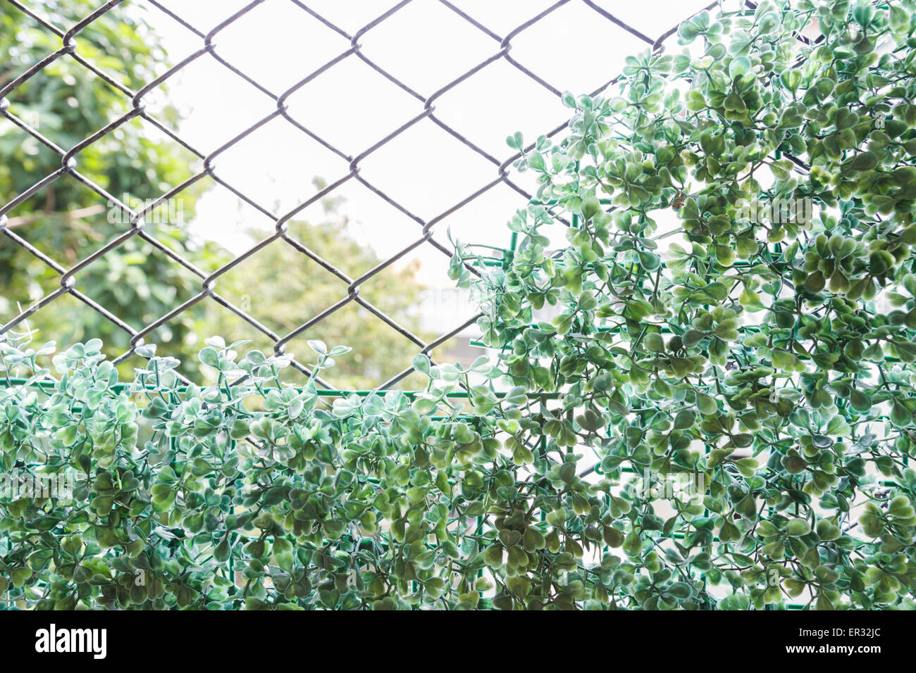fake plant on wire fence for abstract background Stock Photo Alamy