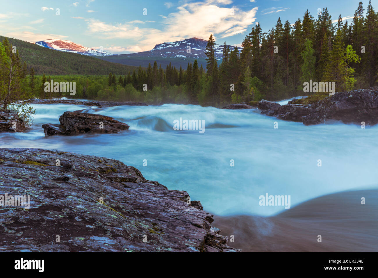 Kamajokk river in Kvikkjokk, Swedish lapland Stock Photo