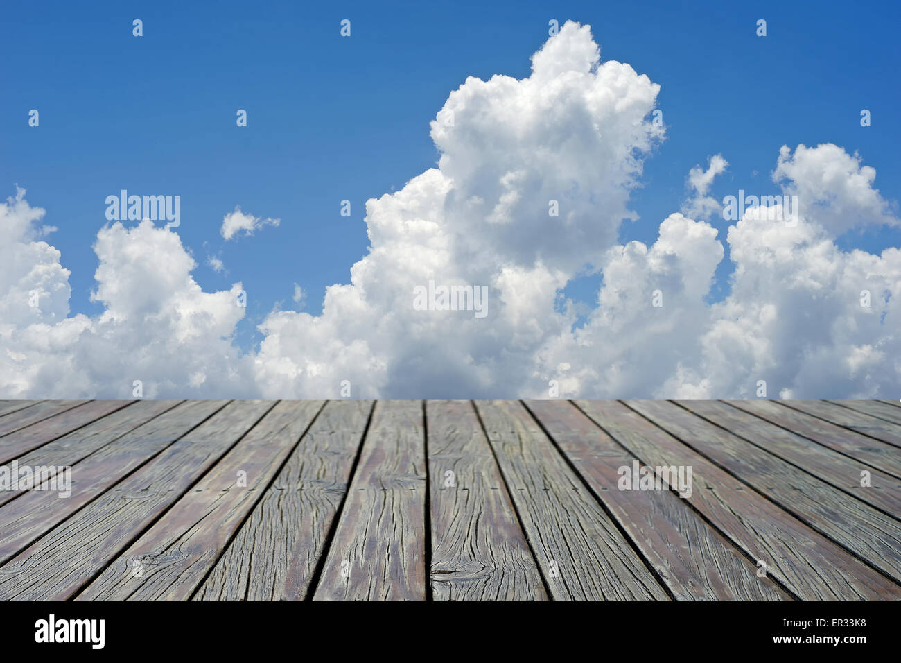 wooden floor with beautiful cloud on sky Stock Photo
