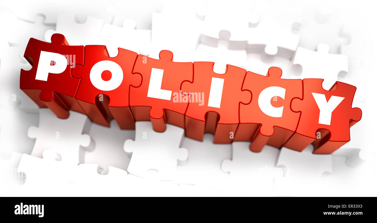 Policy - White Word on Red Puzzles. Stock Photo