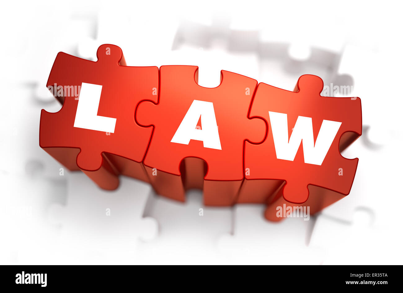 Law - Text on Red Puzzles with White Background. Stock Photo