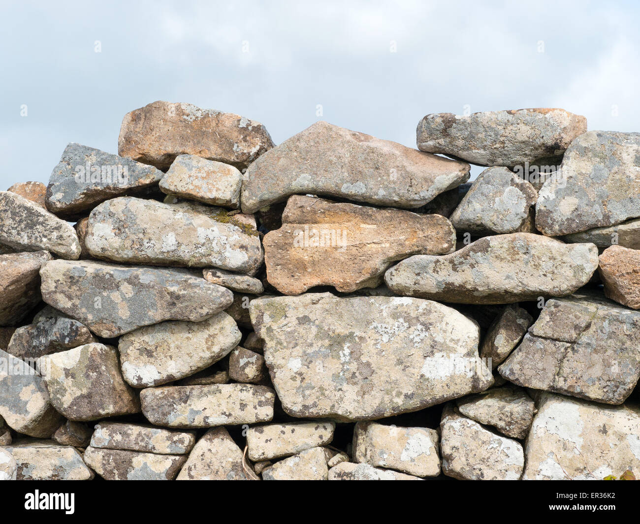 Ancient Cornish dry stone wall close up detail. Stock Photo