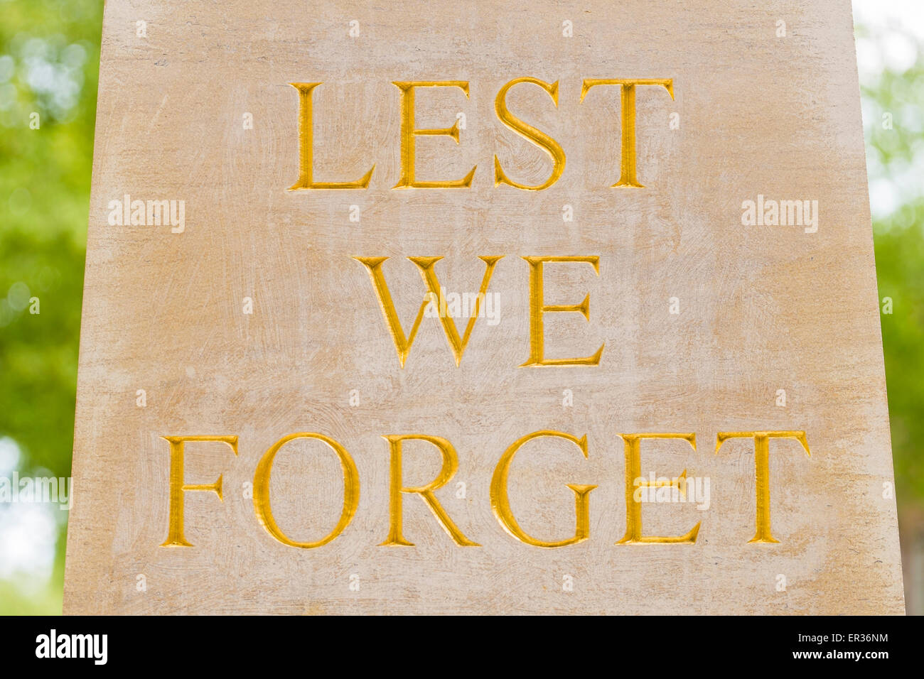 'LEST WE FORGET' inscription Peterborough, Cambridgeshire, England, U.K. Stock Photo